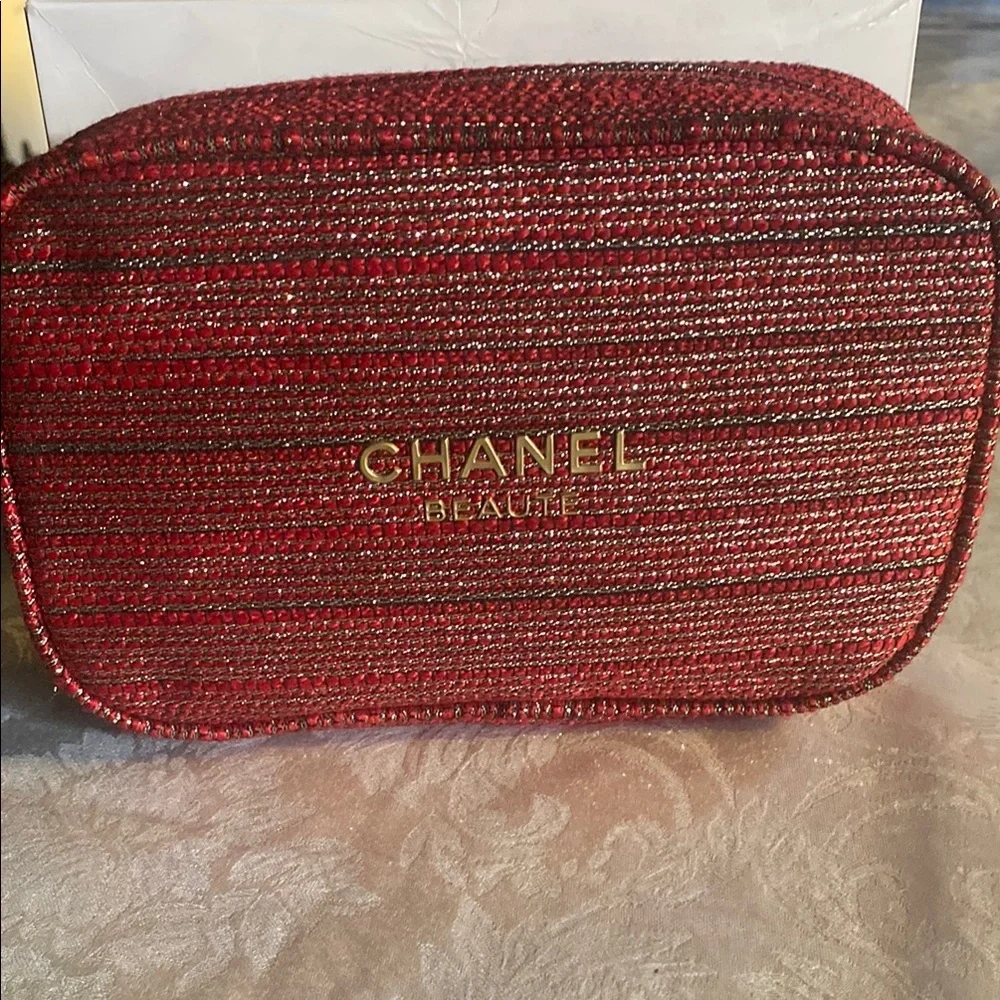 Chanel Red and Gold Cosmetic Case